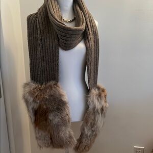 Miu Miu Brown Knit Scarf with Fur Trim